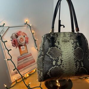 Coach Snake Print Shoulder Bag - Black and Green